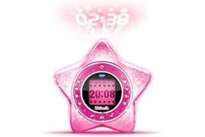 VTech - KidiMagic Starlight Rose, Radio Réveil Enfant 9 en 1, Étoile avec Effets Lumineux, Projection de l'Heure au Plafond, Enceinte, Jeux, Cadeau Enfant de 6 Ans à 12 Ans - Contenu en Français