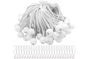 ANJING 75 Stücks Spanngummi mit Kugel, Gummischlaufen Expanderschlinge Zeltgummis Gummispanner Mit Kugel für Partyzelte Planen Plakate Werbebanner weiß