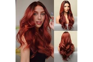 HAIRCUBE Pelucas de onda larga para mujeres Pelucas de cabello sintético resistente al calor rojo de Ombre Natural para las mujeres Party Afro Cosplay