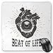 Produktbild HYYCLS Vintage Mauspads, Beat of Life Quote Artworks Poster Human Heart with Stereo Speaker Grunge Stamp, Standard Size Rectangle Non-Slip Rubber Mousepad, Black White