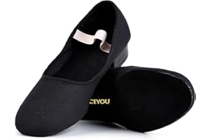 DANCEYOU Character Shoes Black Low Heel Canvas Dance Shoes for Women Girls Dance Ballet Practice Test