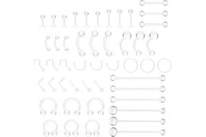 Yolev 48Pcs Piercing Jewelry Set - Acrylic Clear & Colored Septum Rings, Nose Studs, Lip, Cartilage, Tongue, Belly, Nipple & Eyebrow Bars