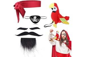 SIEBOLD 4 Pezzi Accessori Costume Pirata,Accessori Pirata,Bandana da Pirata,Includere Benda da Pirata,Pappagallo pirata,per Accessori Pirata Cosplay Costume Feste a Tema