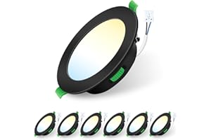 ALUSSO LIGHTING Focos Led Interior Techo,7W 550LM downlight led techo empotrable,3CCT 3000K 4000K 6500K, IP44 Corte 90-100mm, Foco Empotrable Led Techo Para baño,Cocina, dormitorio,Negro,6 Pack