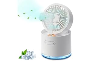 ELYCO PLACE Ventilador de mesa Nebulizador, Plegable, USB Recargable, portátil, pequeño, Mini, de agua, de escritorio, silencioso, para dormir, Oficina, de batería. (blanco)