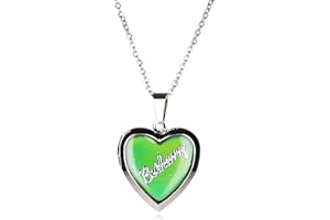 A to C Girls Personalised Name Heart Shaped Mood Locket Pendant Kids Necklace