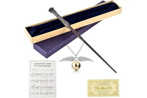 WDKXCN Baguette Harry, Magique Harry Baguette avec Noyau en Acier, 35CM H-arry Baguettes en Résine dans Une Boîte Cadeau avec Carte de Sort, Ticket de Station et Collier