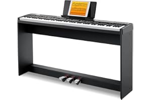Donner Tastiera digitale per pianoforte a 88 tasti sensibili alla velocità con supporto rimovibile, pianoforte elettrico compatto per principianti con modalità Split, display LED e triplo pedale