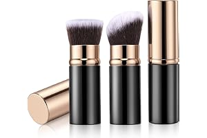 Matwsec 3 st infällbar sminkborste Kabuki foundationborste för blandning av pulver foundation, rouge, vätska och kräm ansiktsborstar resa bärbar