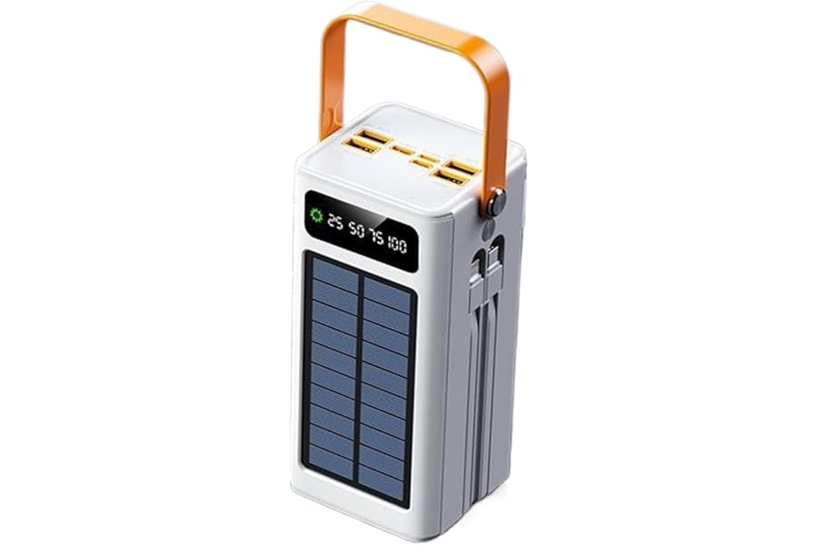 Solar Battery Bank, Solar Charger, 120W 50000mAh External Battery Pack, With Light Built-in Cables 4 Outputs And 3 Inputs, For Camping, Hiking, Backpacking