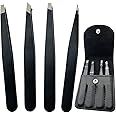 Smukdoo Professional Tweezers for Eyebrows,4 Pcs Eyebrow Tweezers Set for Ingrown Hair Removal Eyelash Extension Eyebrows Plucking Tweezers(Black)