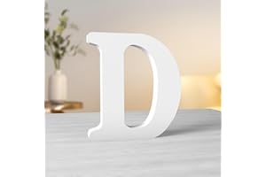Aruatu 6 Inch White Wood Letters Unfinished Wood Letter for Wall Decor Decorative Standing Letters Slices Sign Board Decoration for Craft Home Party Projects (D)