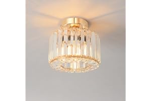 ANWIO Plafonnier Led en Cristal Doré, E27 Lustre Couloir Moderne, Luminaire Plafonnier Cuisine Ø215mm, Lustre Salle à Manger, Petite Chambre