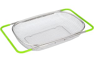 TENTA KITCHEN Küchensieb, ausziehbar (38–54 cm), Edelstahlkorb über dem Spülbecken, Küchensieb, Spülbeckenfilter, zum Waschen von Gemüse, Obst, Geschirr, Aufbewahrung (grün)