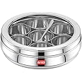 AVIAS Stainless Steel Spice Box/Masala Dabba/Spice Box For Kitchen/Anjarai Petti For Kitchen/Masala Box (Deluxe Glass Lid - Medium), 1500 Ml, Silver