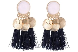 Babysbreath17 1 Paire Femmes Résine Géométrie Ethnique Court Tassel Boucles d'oreilles Fille en Alliage Oreille Anneaux Vintage Bohemian Goutte Stud Oreille Bleu Marin 2 * 7cm