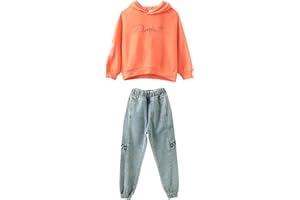 amropi Filles Ensembles Pantalon et Haut Sweats à Capuche Survêtement Jeans Jogging Vêtement pour 3-15 Ans