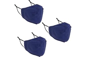 Trimming Shop Mascarilla facial de algodón, reutilizable, lavable y a prueba de polvo, transpirable y de seguridad, mascarilla anticontaminación, azul marino, 3 piezas