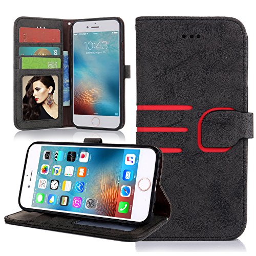 For iPhone SE Case,iPhone 5S Cover,iPhone 5 Cover,Premium [Retro Vintage] PU Leather Flip Case with Magnetic Closure Stand Wallet Card Holders For iPhone 5/5S/SE - Black