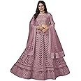 ZAALIMA FASHION Women's Net Embroidered Semi Stitched Lehenga Choli Dupatta set with unstiched blouse piece and Flare Lehenga choli