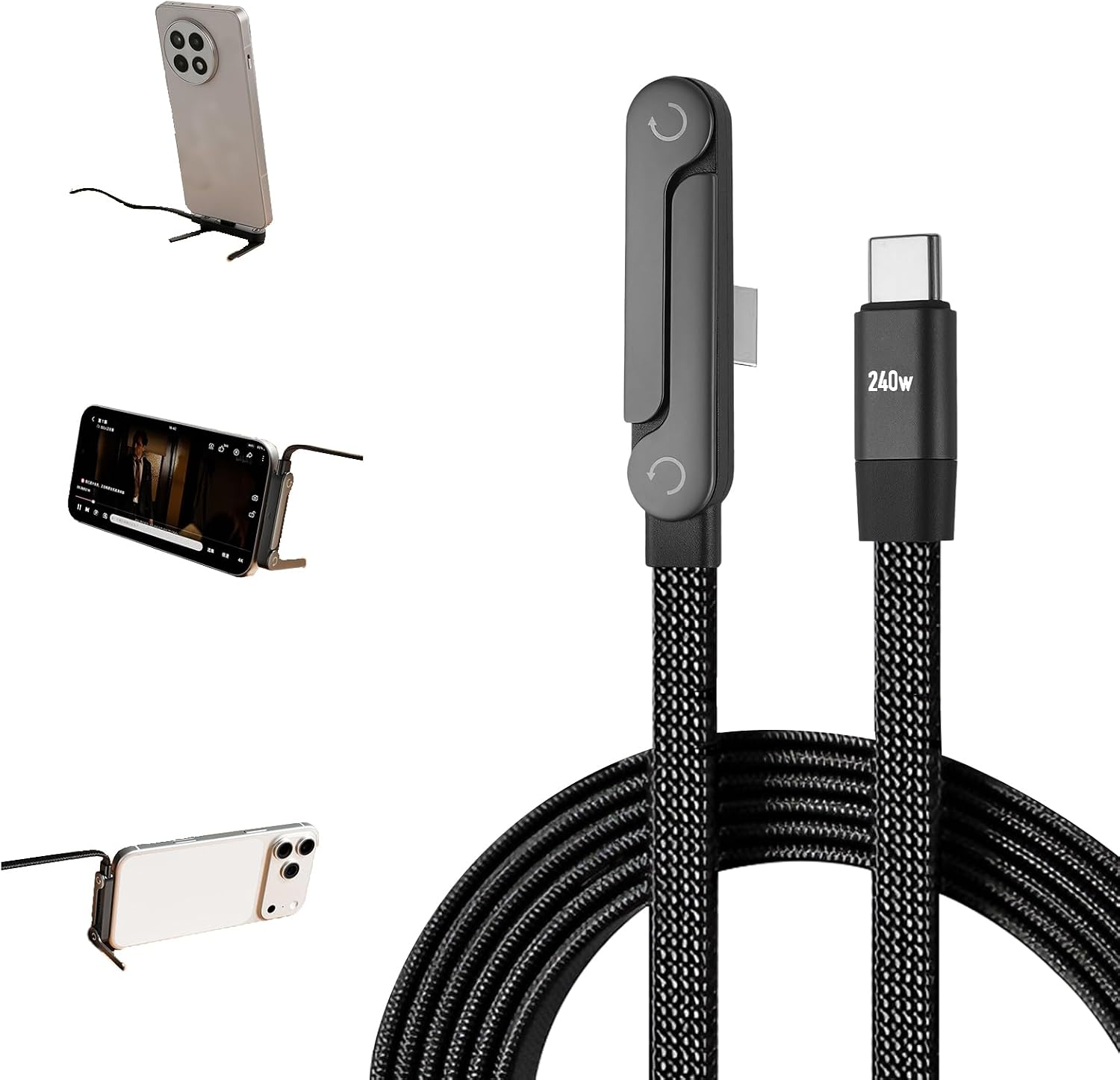 Noaya 2-in-1 Invisible Stand Charging Cable - 240W Fast Charging Cable, 4.9FT Multi Charger Cord with Type C, T-Shaped Foldable Stand for Smartphones,Tablets,Laptops(1PCS) Office Product 2512-02