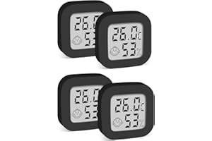 Room Thermometer Digital Hygrometer, Pitasha Indoor Thermometer and Humidity Gauge with C°/F° Switchable and Temperature Humidity Monitor for Home, Greenhouse, Cellar, Office-Black (4)