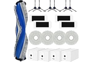 Anwor 19 Stück Zubehör für Ecovacs T30 Omni, T30 Pro Omni, T30 Max Staubsauger, 1 Hauptbürste, 4 Hepa Filter, 4 Staubbeutel, 4 Wischtücher, 6 Seitenbürsten Ersatzteile Set