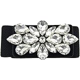 Trimming Shop Nero Donna Cintura con Argento Strass Fibbia - 80 cm (32 Inches) Stretch & Si Estende