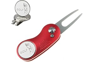 Kofull Herramienta de reparación de Palas de Golf de Acero Inoxidable con botón desplegable, portátil y Plegable, 1 PCS