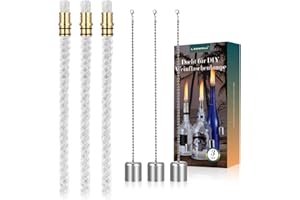 LANMU Ersatzdocht, 3 Set Glasfaserdocht Docht für öllampen Runddocht Öllampe Garten Balkon Sommer Dekoration für DIY Weinflasche Lampe/Gartenfackeln/Fackeln/Bambusfackel (mit Deckel)
