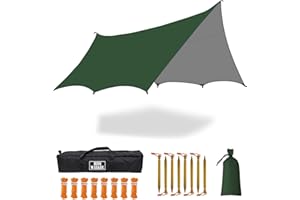 HIDEWALKER 5m X 5m Large Camping Tarps Waterproof Hammock Rain Fly Multipurpose Hexagon Tarpaulin Shelter Tent Groundsheet Outdoor Tarp Awning Canopy (Without Pole)
