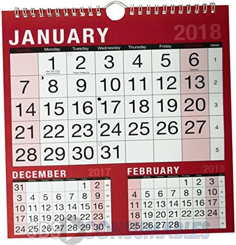 2018 Three Month To View Planner Hanging Calendar. Month To View 038049