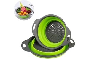 FANSEZQ Passoire pliante de vidange en silicone, portable, aliments égouttés, fruits, légumes, 2 filtres en silicone Filtre pliable de cuisine peu encombrant