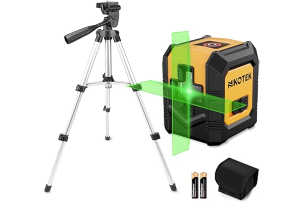 Nikotek Nivel Láser Autonivelante con Tripode haz Verde Láser de Líneas Cruzadas Horizontales y Verticales para Decoración del Hogar Bolsa de Transporte, 2xBatería Incluida