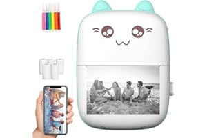 FENGQ Handy - Impresora de Fotos portátil, Mini Impresora, Impresora de Bolsillo con 5 Papeles térmicos, 5 Papeles de Impresora, 5 bolígrafos (Negro Blanco sin Cartucho, iOS/Android)