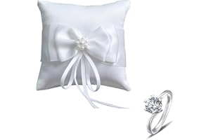 ZFRITP Cuscino per anelli di matrimonio, con perle artificiali e bel fiocco, adatto per fidanzamenti o fedi nuziali (10 x 10 cm)