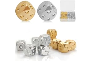 BOLOEST Lot de 10 dés en métal, en Aluminium/cuivre, dés à Six Faces, Angle Rond Standard D6, 15mm (Or, Argent)
