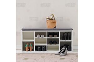 TUKAILAi White Shoe Cabinet Storage Bench Hallway Rack Cupboard Organizer with Seat Cushion Shoe Cabinet Bench Shelf Storage Unit with Padded Seat Entryway Hallway