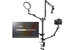 TARION Tischstativ Kamera Overhead Stativ: Kamera Tischhalterung Klemmstativ Flexibel Tisch Halterung mit 4 Gelenkarm für Ringlicht Monitor Mikrofon Fotografie Video Live Streaming Titanrig(Tisch Set)
