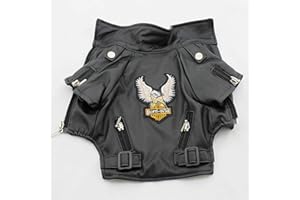 Hmpet Manteau d'hiver pour Chien Blouson De Moto en Cuir pour Chien, Manteau en Cuir Chien Cool Vêtements d'hiver Chaud pour Animaux De Compagnie, Coupe-Vent Étanche,Noir,XL