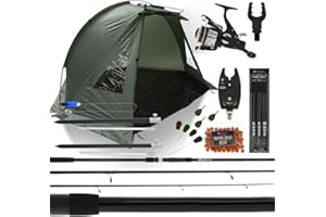 DNA LEISURE Complete Carp Fishing Bivvy Shelter Set up With 12ft 3 Piece Rod Reel Bite Alarm + Tackle & Bait