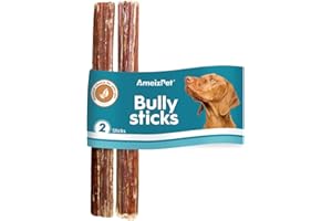AmeizPet Bully Pizzle Stick Per Cani E Cuccioli 2 Pezzi, Bastoncini Di Carne Di Manzo Per Cani A Lunga Durata, Bastoncini Dentali Naturali, 12 cm (4.7")