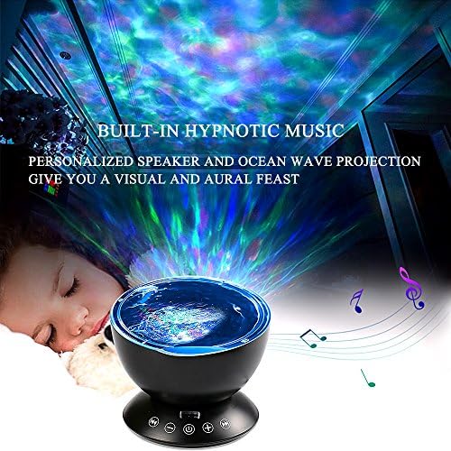 Projector Night Light, Neolight Ocean Wave Projector Lamp Sleep Light with Built-in Music Player, Remote Control, 7 Modes Color Changing Decoration Light for Kids Adults Nursery Bedroom Living Room (Black)