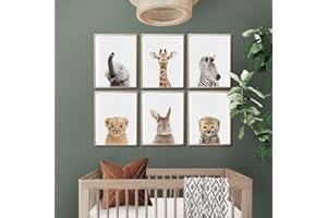 Youihom 6 Poster Animales Niños Laminas Bebe Elefante Jirafa Cebra León Conejo Tigre Bosque Cuadro Habitacion Infantil Regalo A4 sin Marco