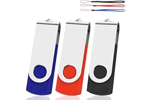 EASTBULL USB Memory Stick 64GB 3 Pack USB2.0 Thumb Pen Drive Swivel Design Fold Storage (Black/Blue/Red With Lanyard)