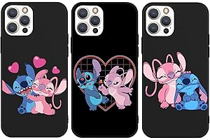 nurkorki 3 Pezzi Cover per iPhone 14 Pro Max 6,7",Custodia con Anime Stitch Kawaii Carino Disegni Aesthetic TPU Morbida Silicone Antiurto Protettiva Case,Cartoon Cover per iPhone 14 Pro Max,Nero