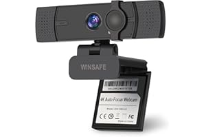 WINSAFE Webcam 4K, Ultra HD Video Calling, AI Auto Focus, Dual Noise-Canceling Microphones, 70° FOV, 1080P@60FPS, Privacy Cover, Plug&Play PC Camera, Works with Teams, Zoom, OBS, Skype, Google Meet
