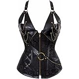 Corset Bustier Steampunk Femme Sexy Cuir Zip Gothique Halter Guêpière Minceur Vest Grande Taille Pirate Top Marron XXS
