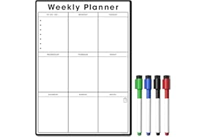THE MAGNET SHOP TMS Magnetic Weekly Planner/Organiser A3 | Customisable Whiteboard to Manage Tasks, to Do Lists, Shopping, Meal Planning | for Home, Office, School with 4 Dry Wipe Pen (Standard Black, A3)