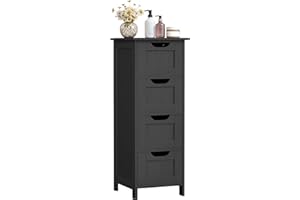 VASAGLE Armario de Baño, Armario de Almacenamiento de Pie, con 4 Cajones, 30 x 30 x 82 cm, para Baño, Sala de Estar, Comedor, Cocina, Estilo Moderno, Negro Tinta LHC040B01